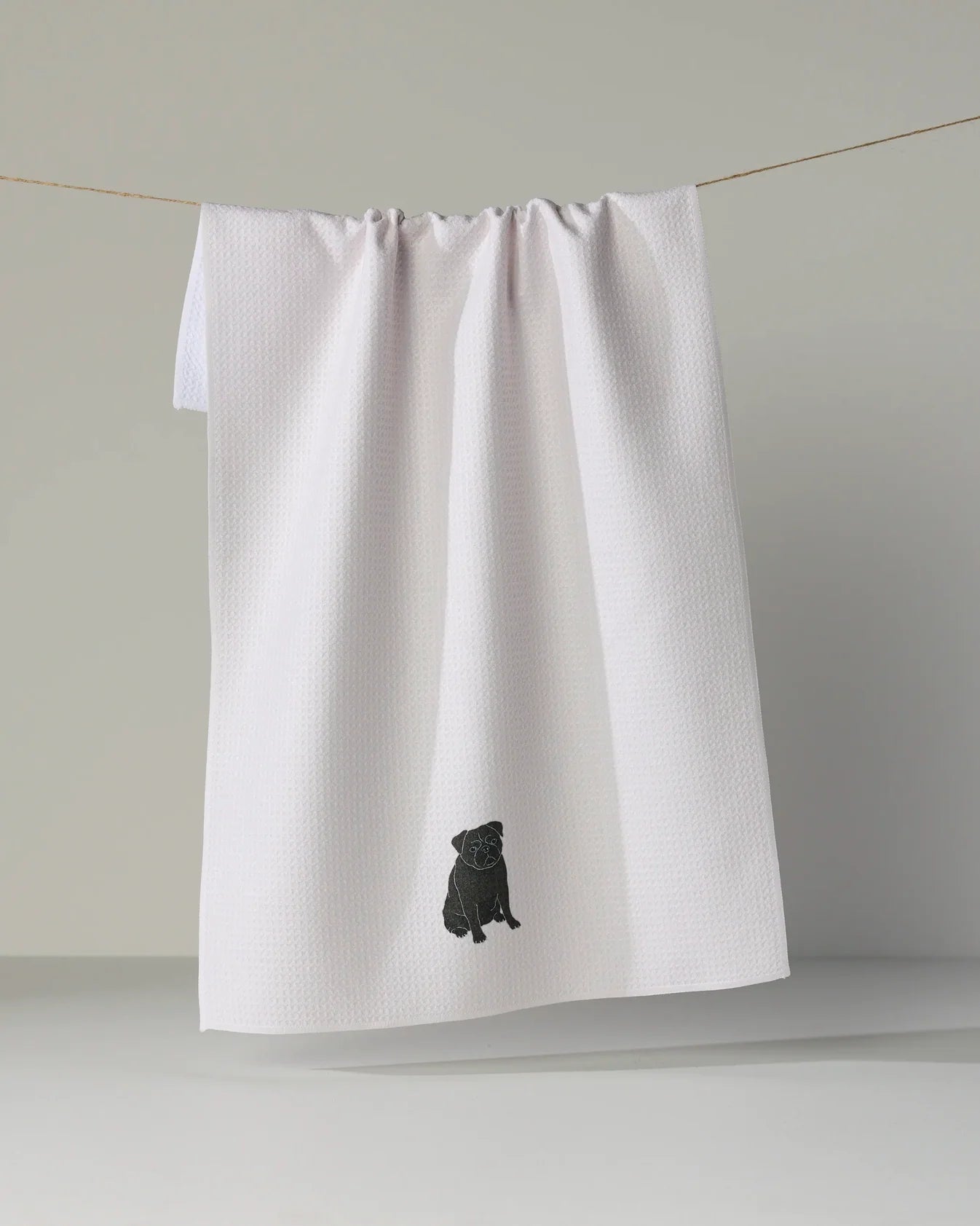 Geometry - Tea Towel Pug Pose Black