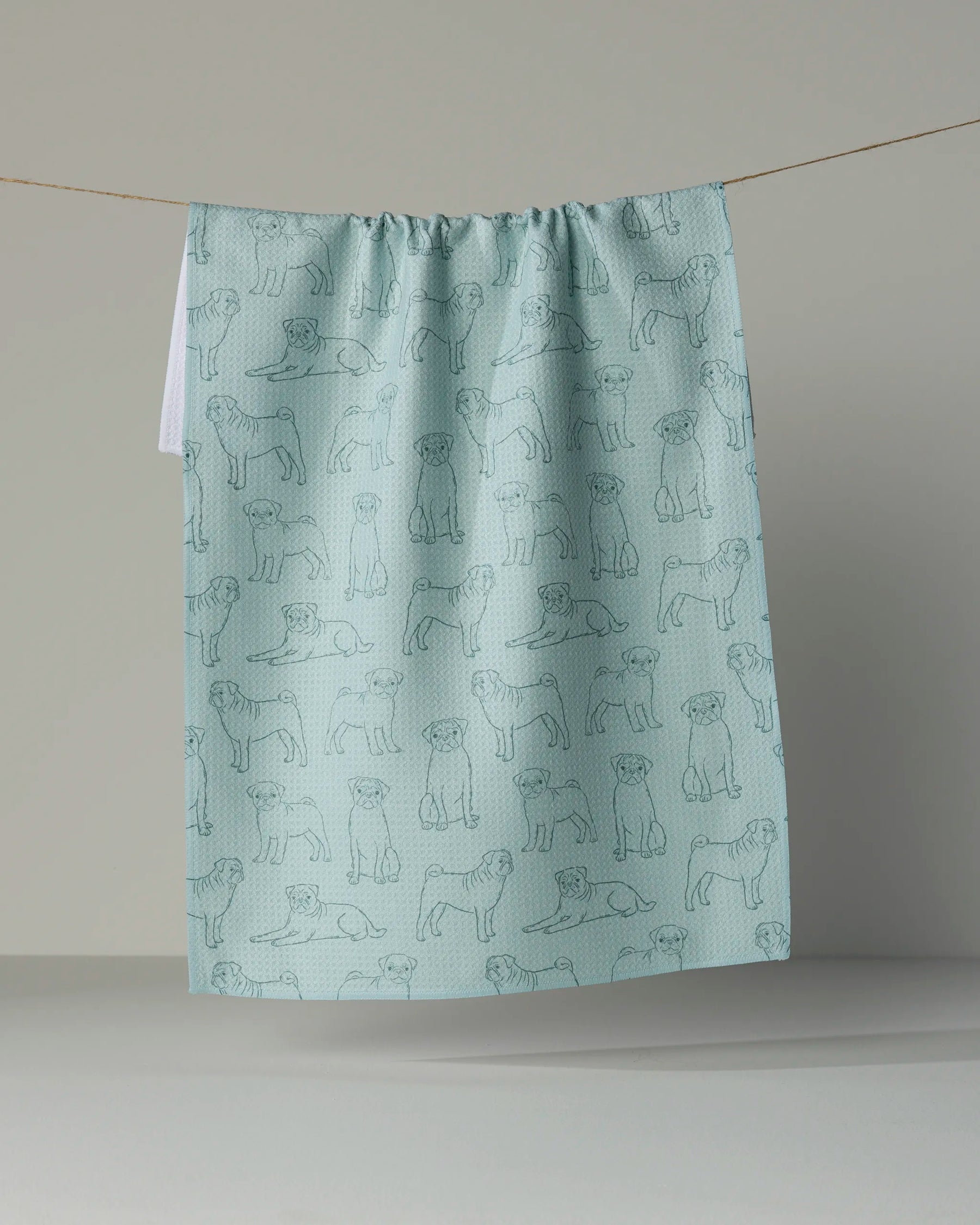 Geometry - Tea Towel Pug Pups Rain