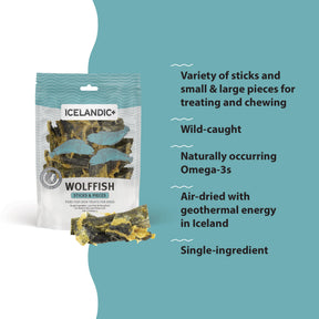 Icelandic+ Wolffish Sticks & Pieces Pure Fish Skin Treats For Dogs