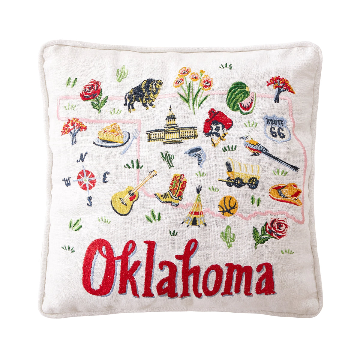 Peking Handicraft - Oklahoma Embroidered Pillow