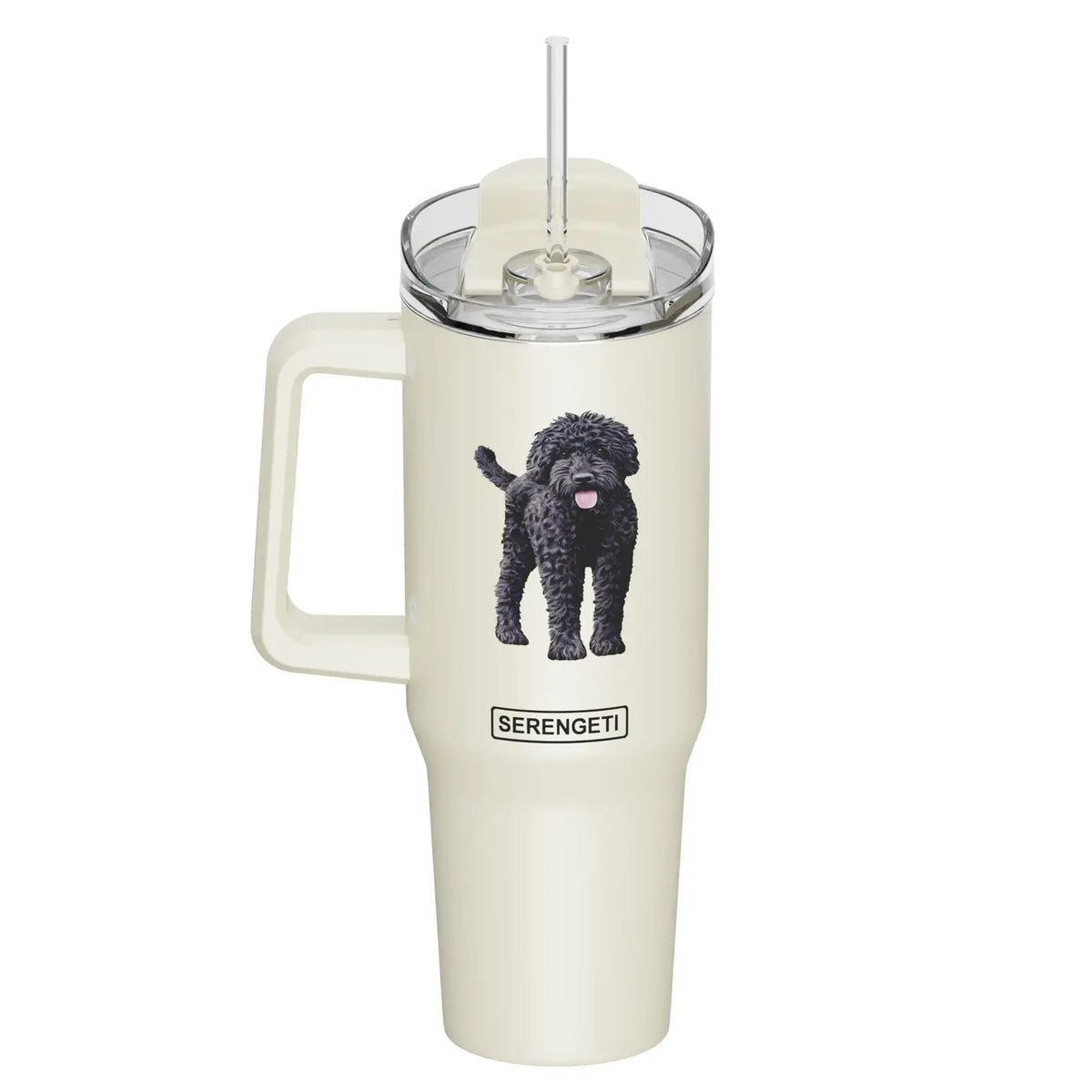Tumbler with Handle & Straw Labradoodle-Black