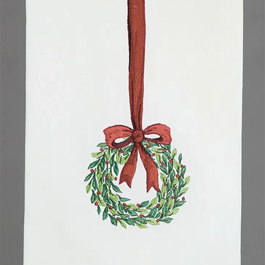Peking Handicraft Christmas Wreath Bow Kitchen Towel