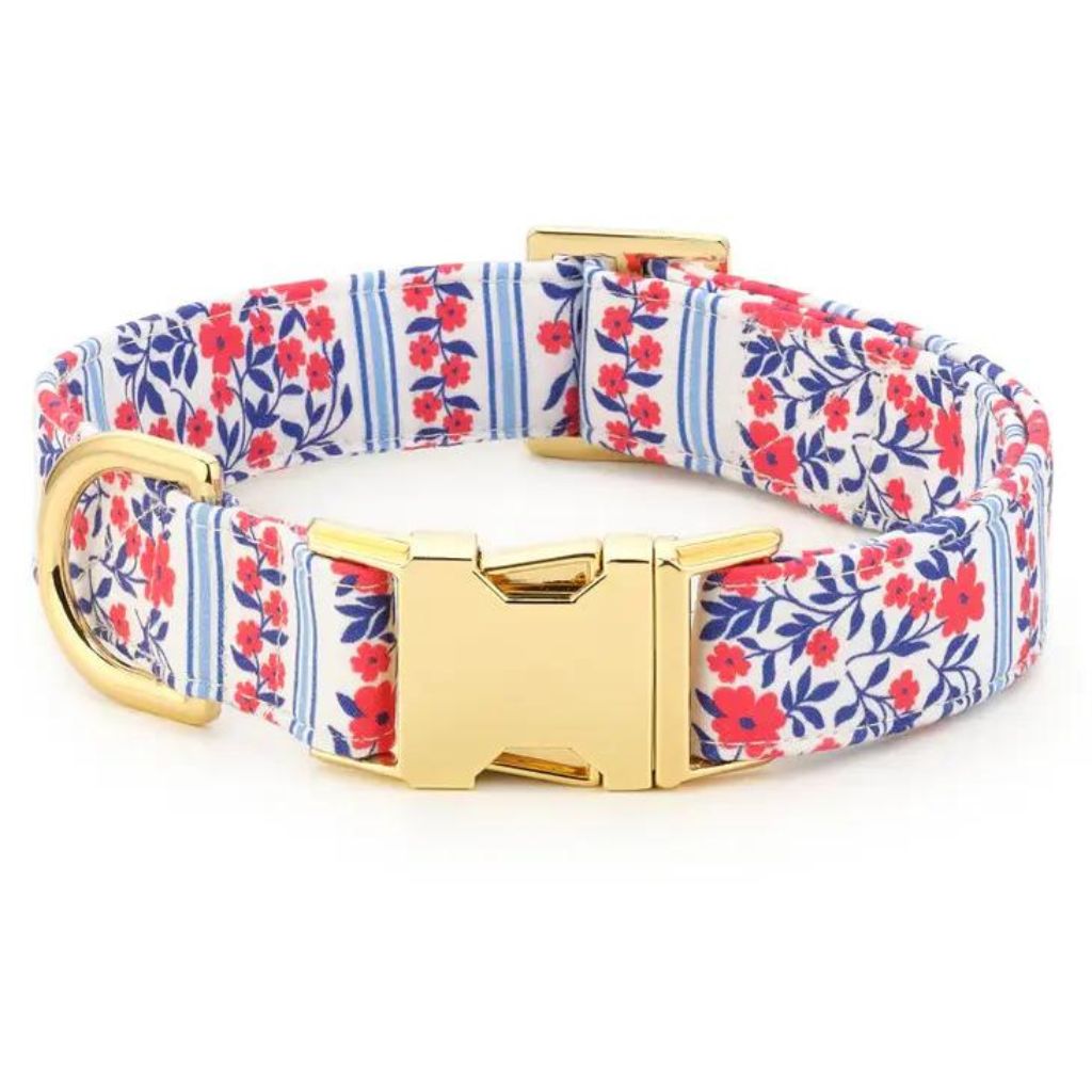 The Foggy Dog Red, White and Bloom Dog Collar