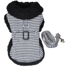 Doggie Design - Classic Houndstooth Dog Harness Coat Black & White