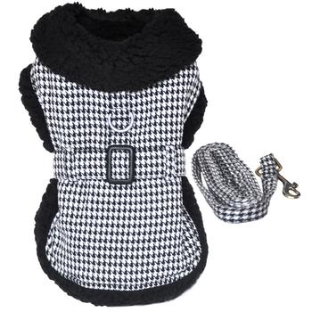 Doggie Design - Classic Houndstooth Dog Harness Coat Black & White