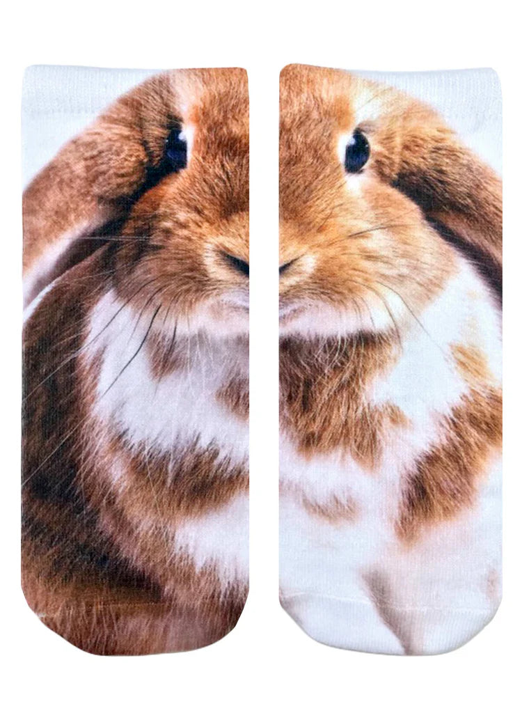 White Rabbit Socks Living Royal - Socks Ankle Novelty Graphic Brown & White Bunny Rabbit