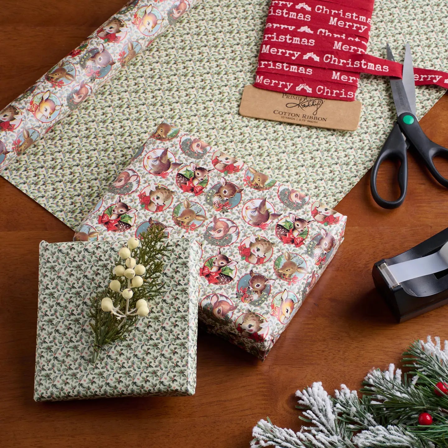 Primitives by Kathy - Gift Wrap Retro Deer