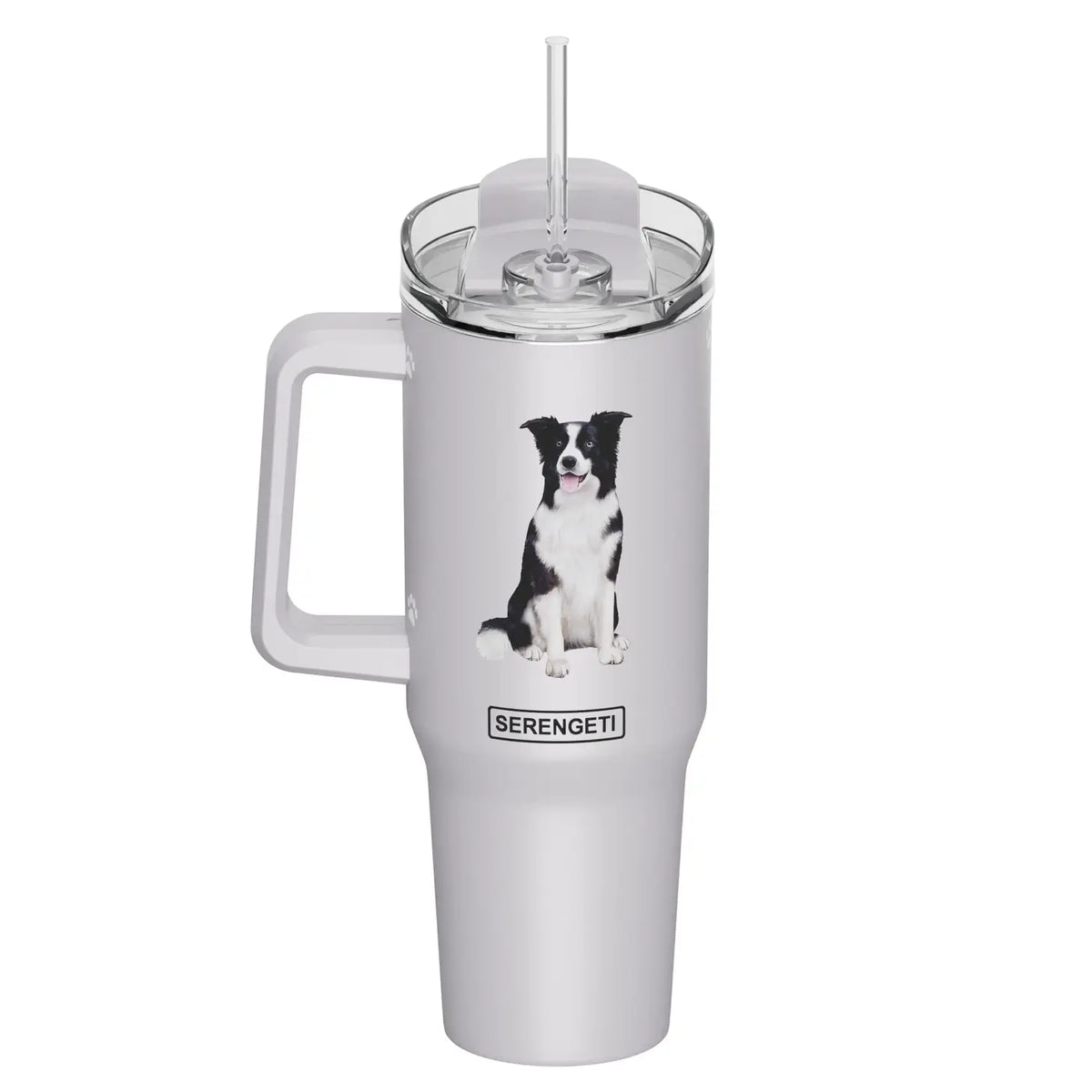 Tumbler with Handle & Straw Border Collie