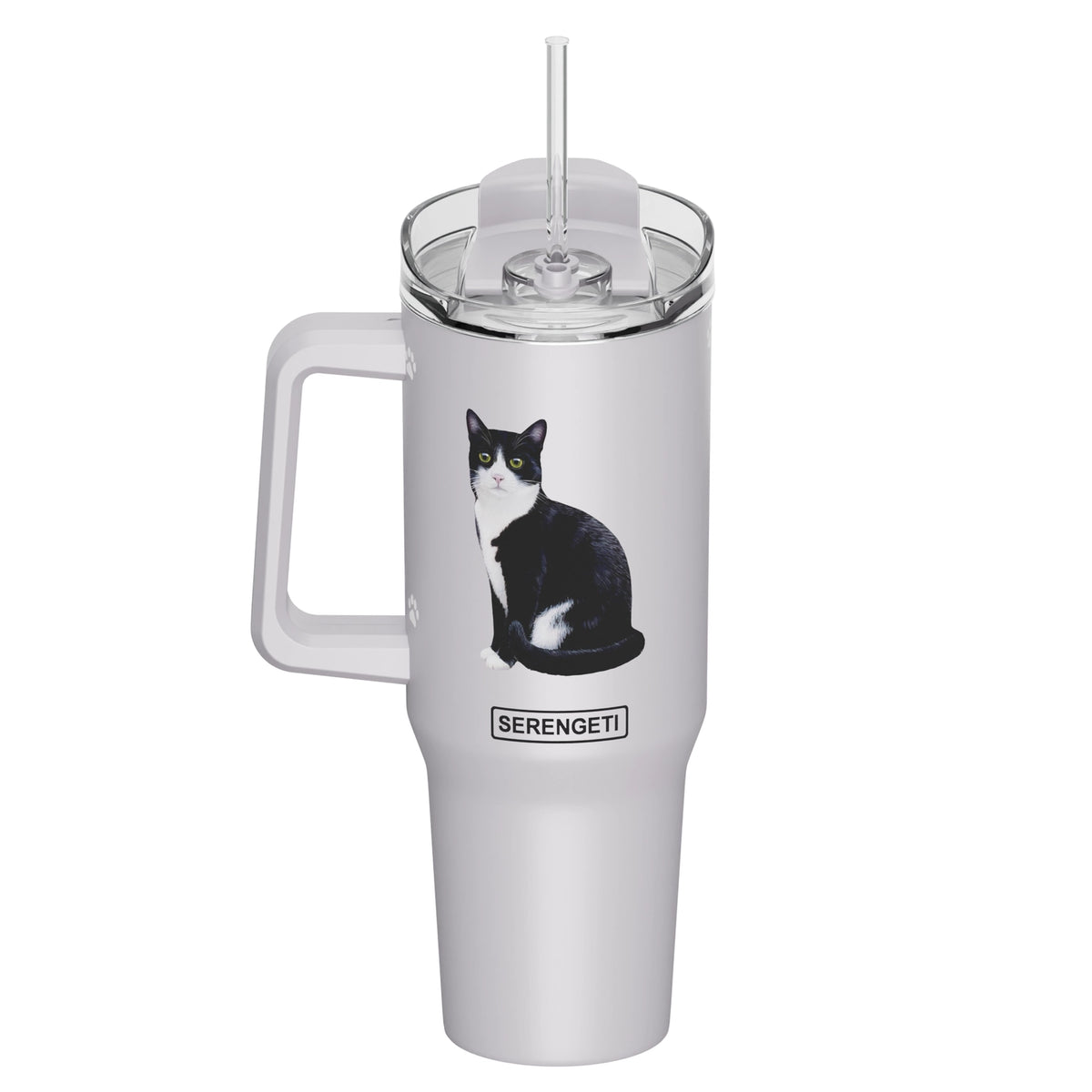 Tumbler with Handle & Straw Cat Black & White