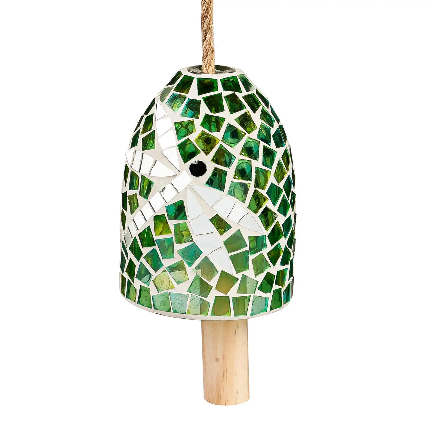 Evergreen Enterprises - Garden Bell Pollinator Mosaic Glass Green Dragonfly