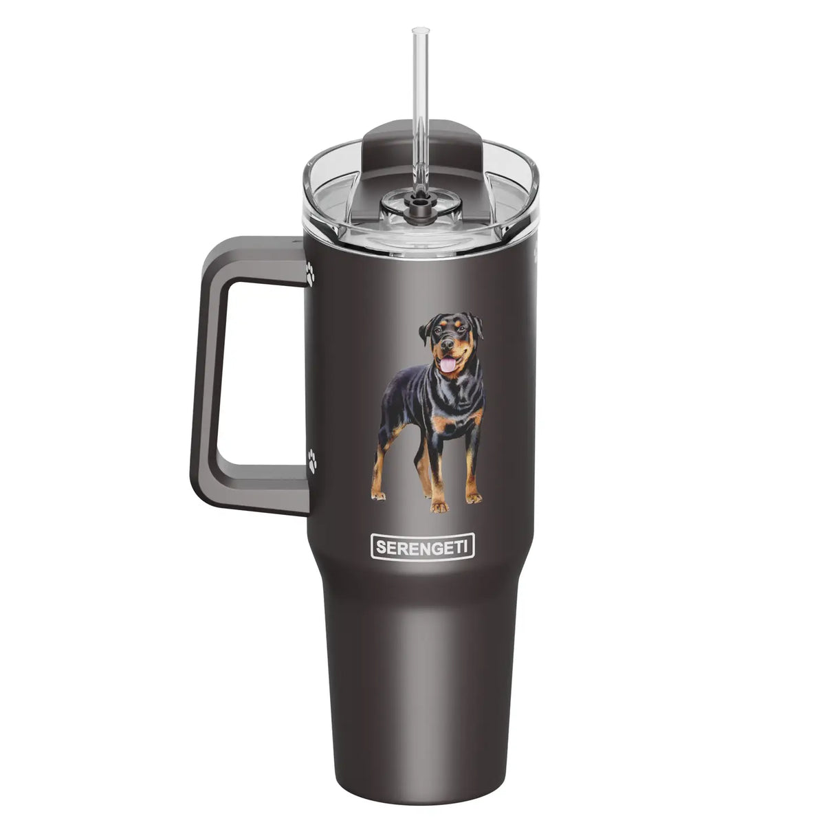 Tumbler with Handle & Straw Rottweiler