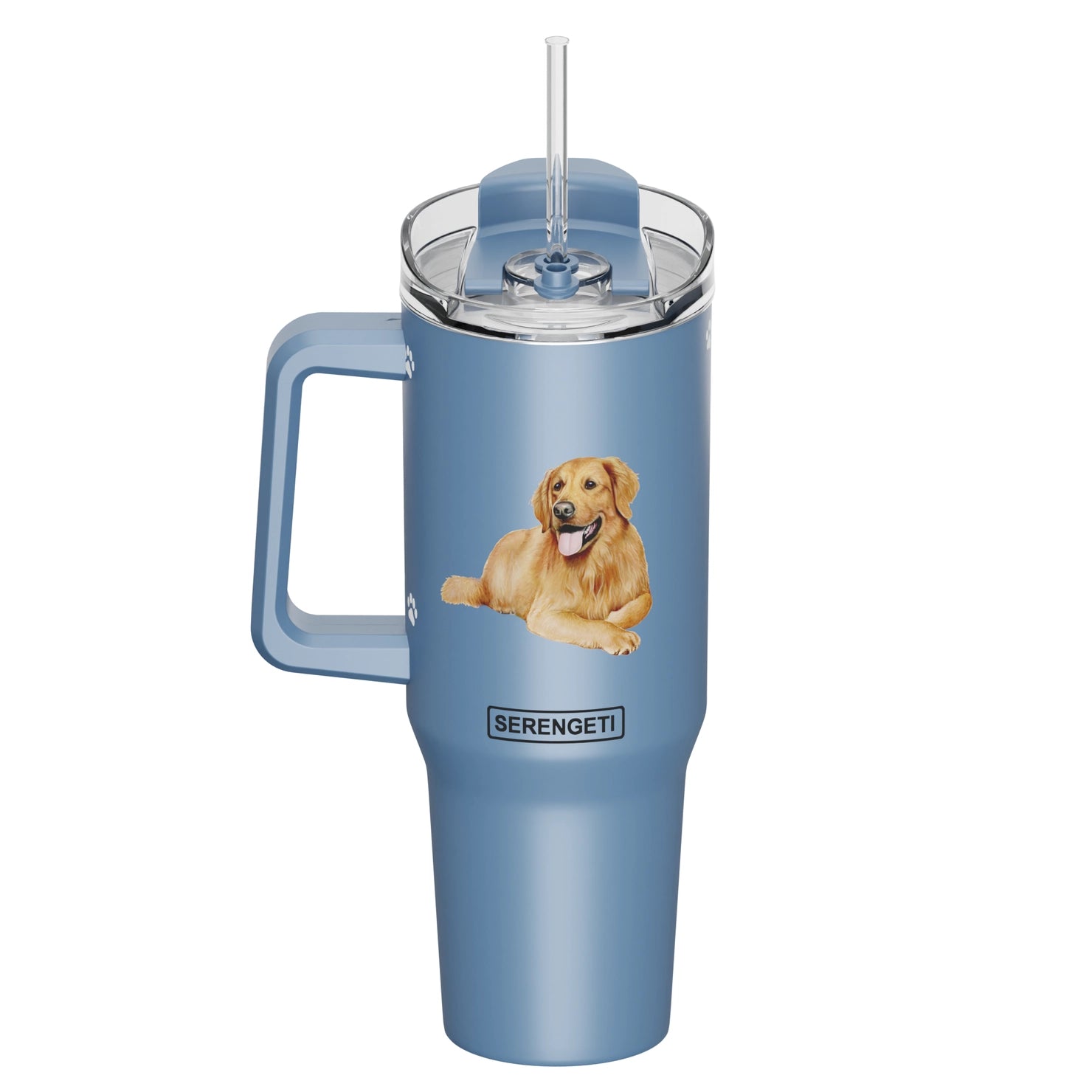 Tumbler with Handle & Straw Golden Retreiver