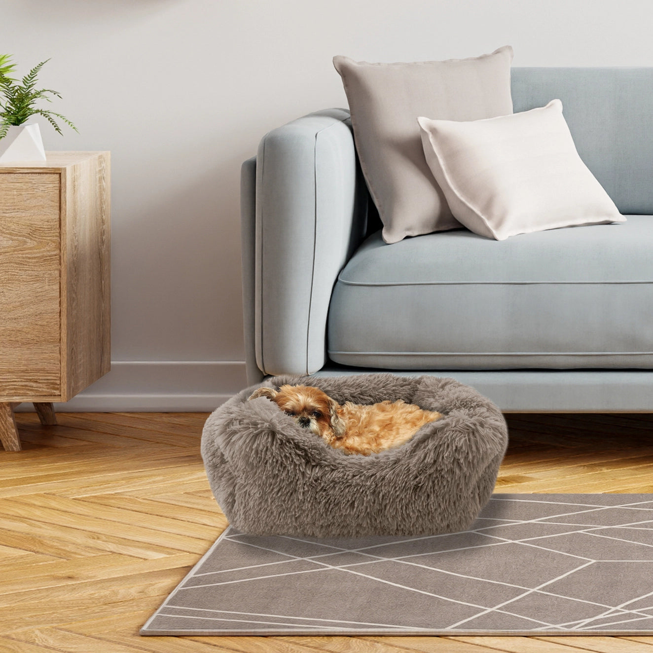 Precious Tails - Cuddler Round Luxe Faux Fur Pet Bed, Taupe