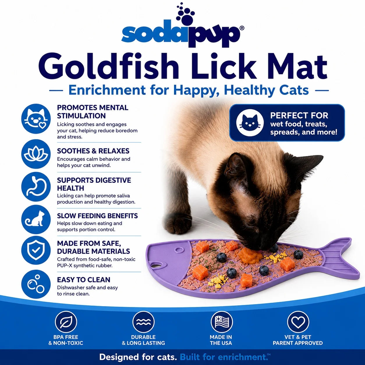SodaPup - Enrichment Lick Mat for Cats Purple Goldfish