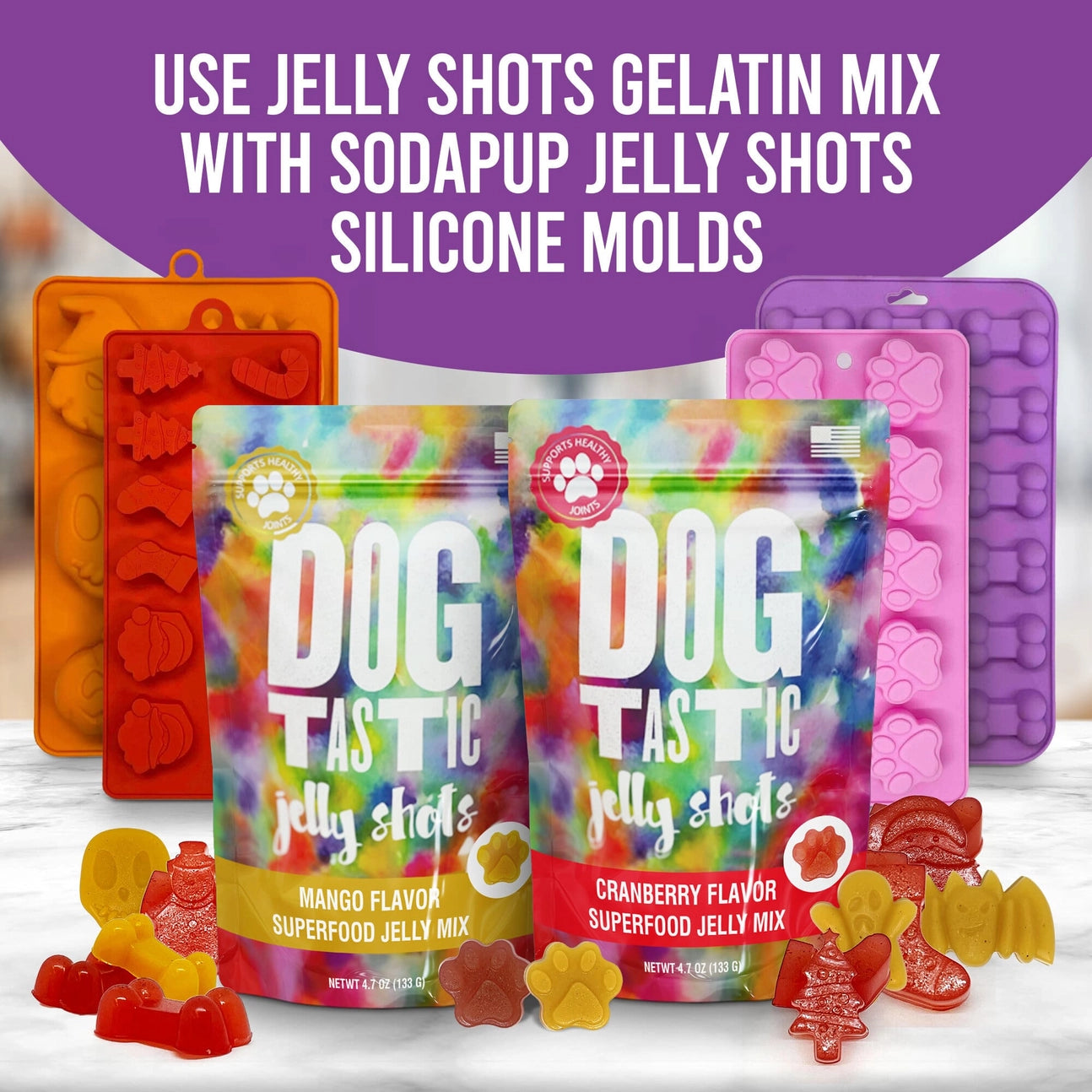 Dogtastic Jelly Shots Silicone Mold - Bone Shape Design