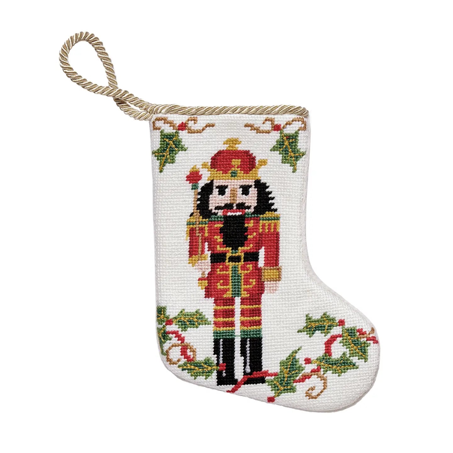 Peking Handicraft - Stocking Nutcracker Embroidered White