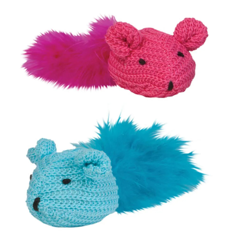 Kylie's Knit Mouse with Feather 2Pk