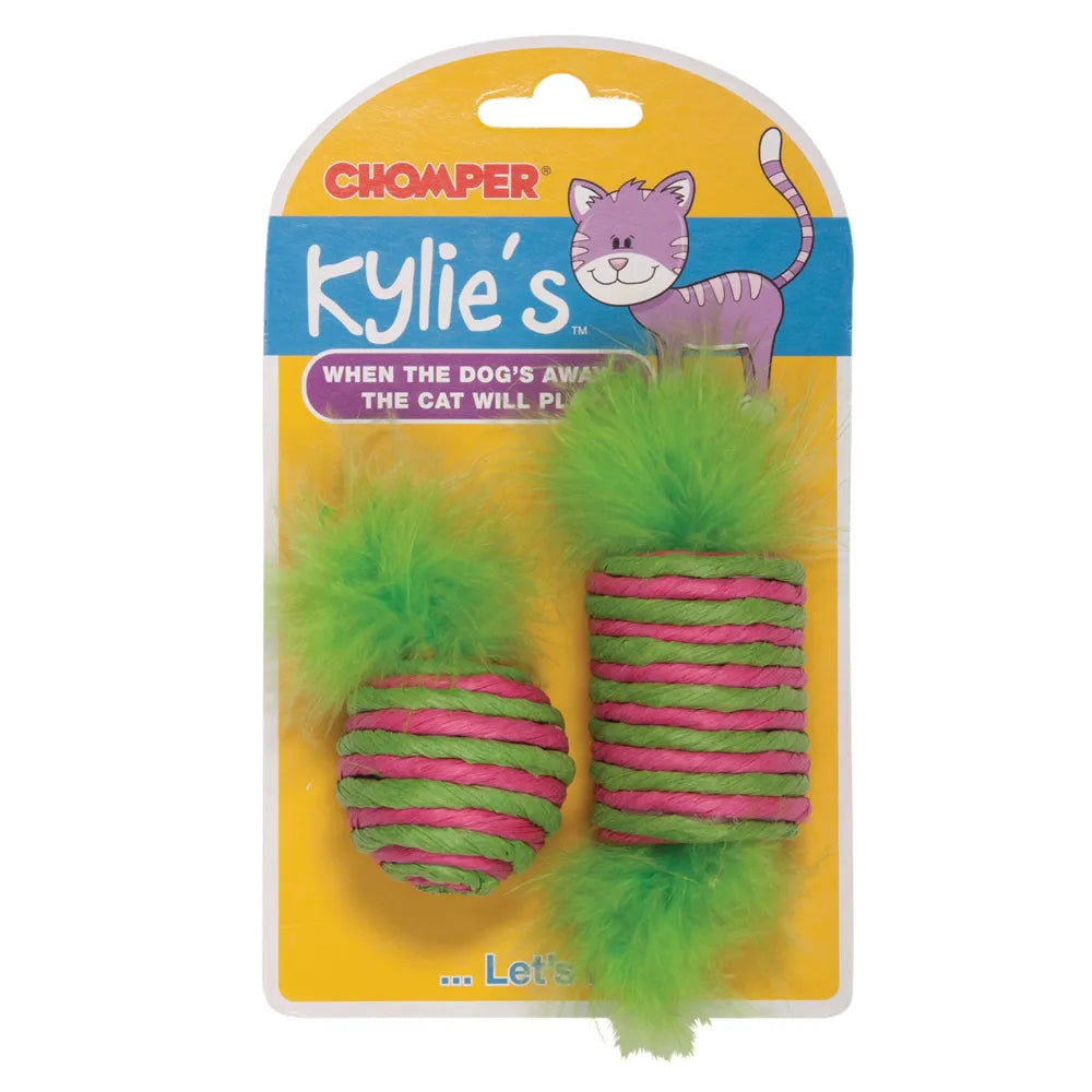 Kylie's Brights Raffia Spool & Ball With Feather 2pk