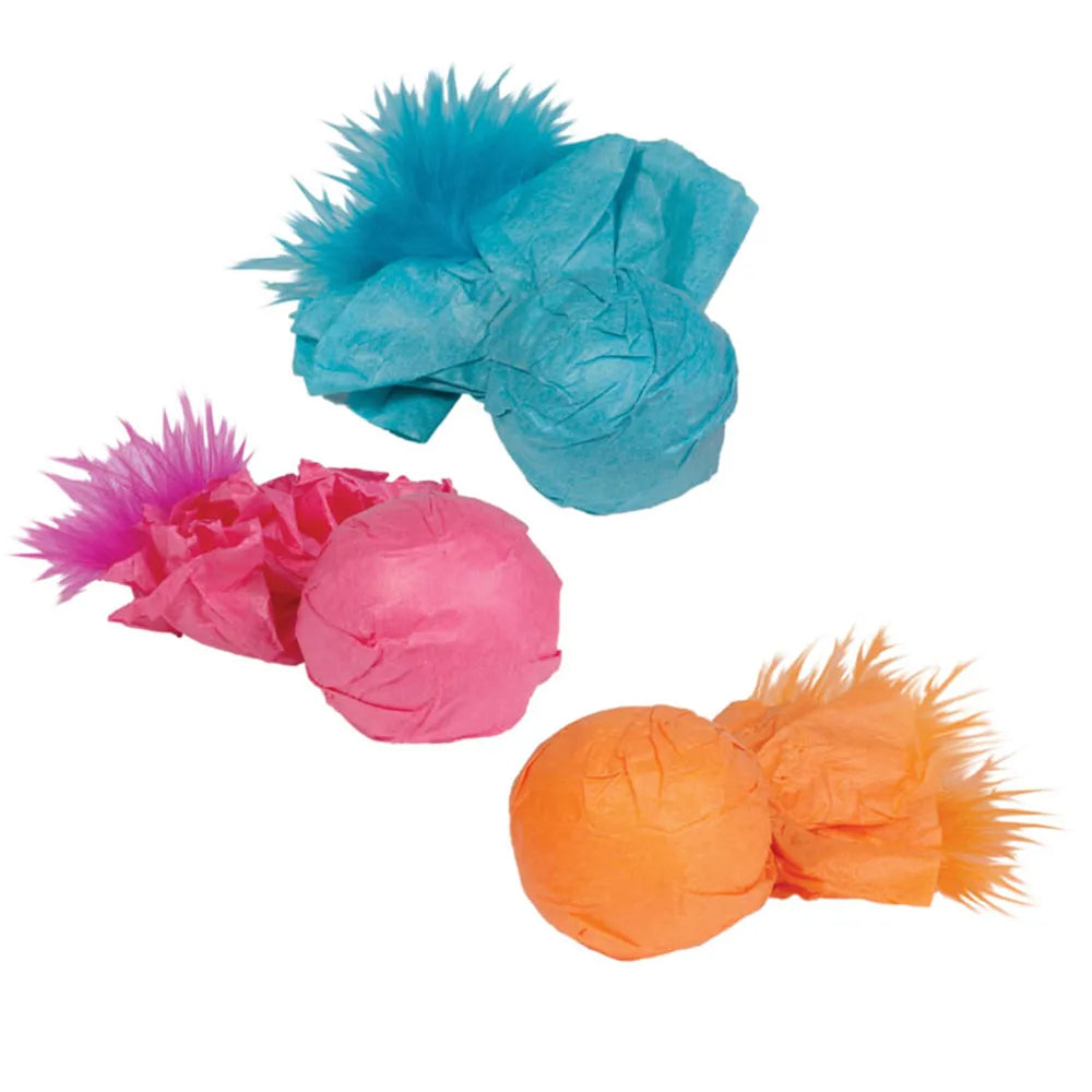 Kylie's Paper Ball Rattlers with Feather 3pk