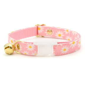 Made by Cleo - Cat Collar "Daisies" Pink Breakaway with Gold