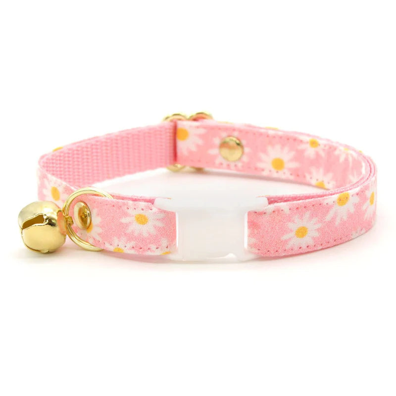 Made by Cleo - Cat Collar "Daisies" Pink Breakaway with Gold
