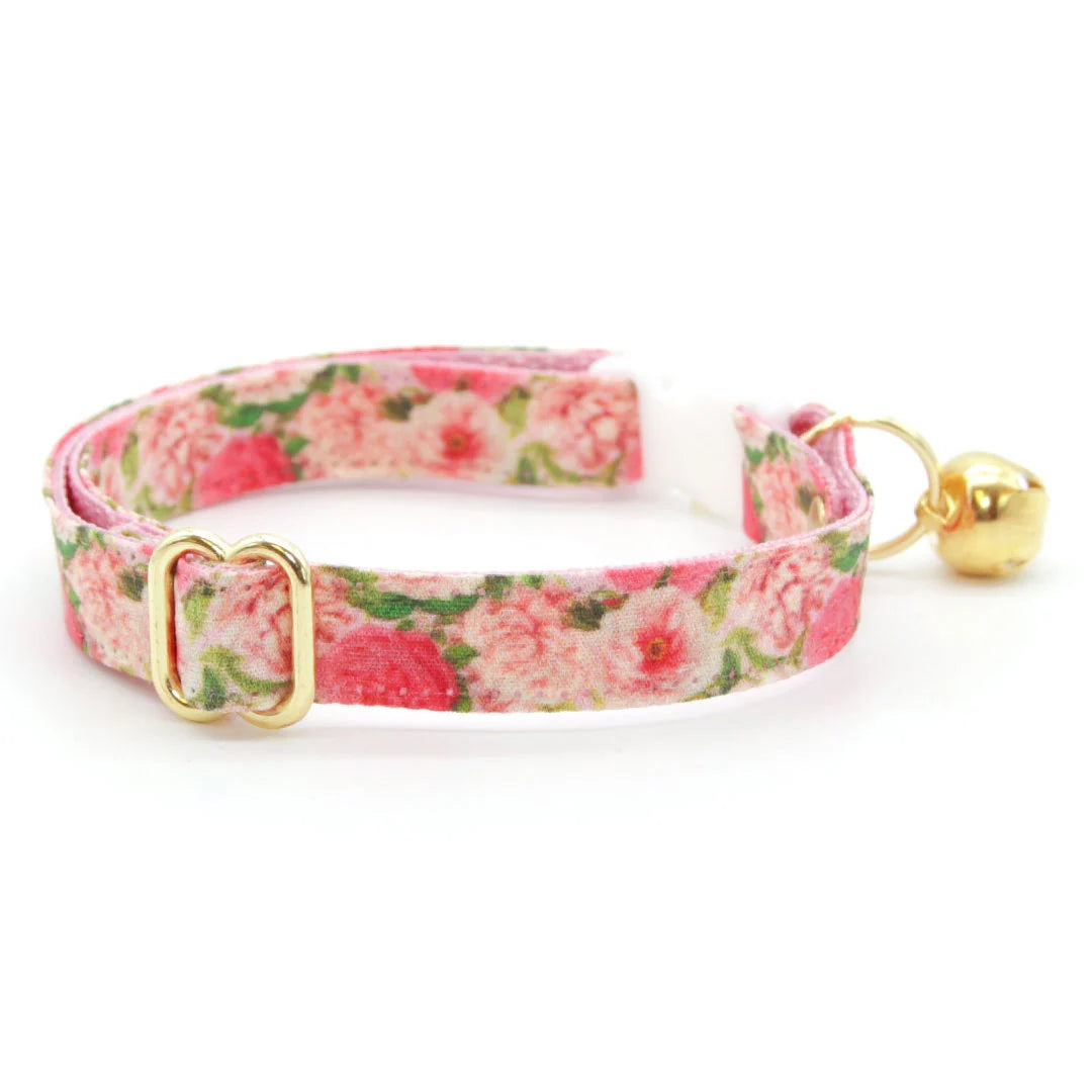 Made by Cleo - Cat Collar "Pretty in Peony" Pink Breakaway with Gold