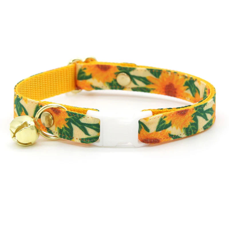 Made by Cleo - Cat Collar "Sunflowers" Breakaway with Gold