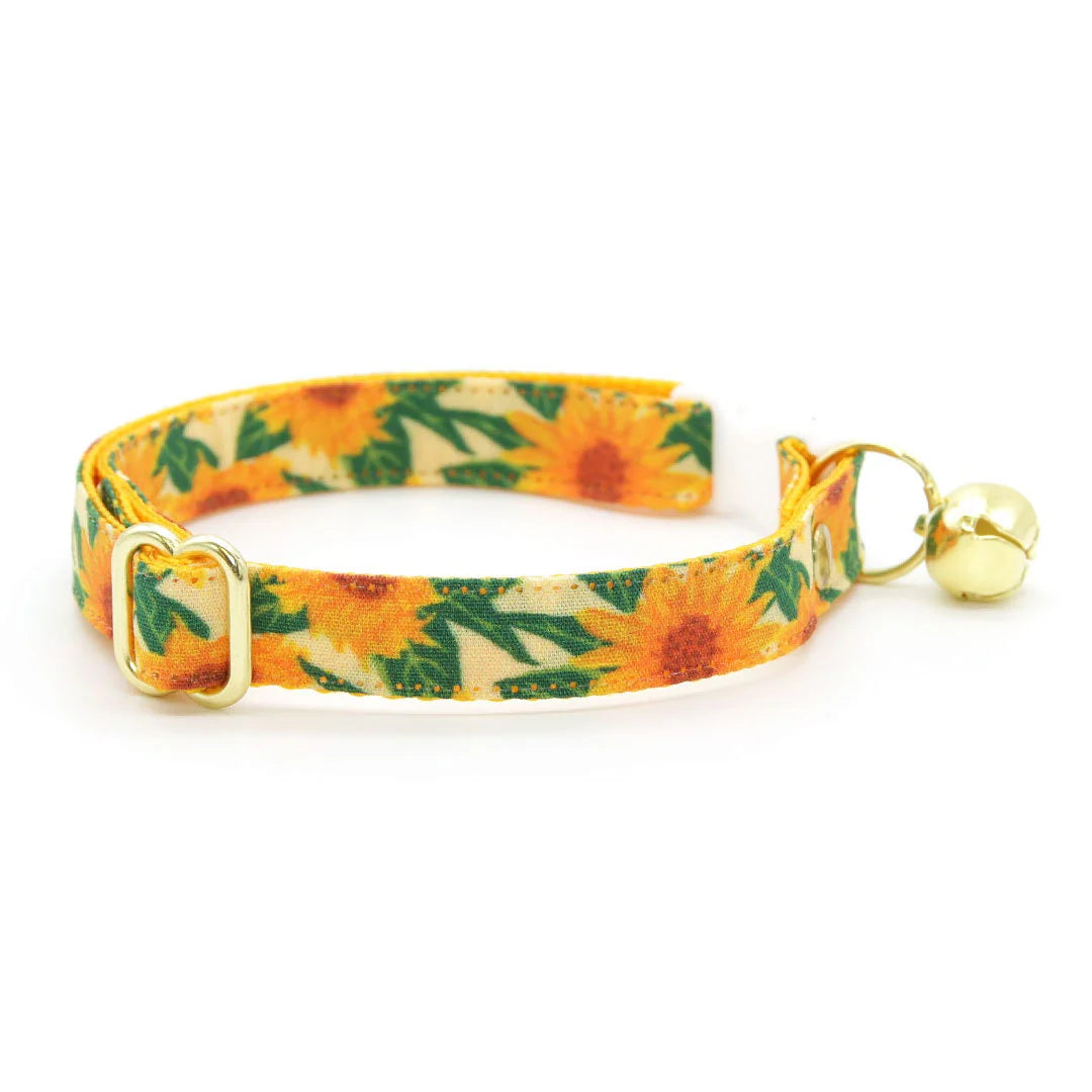 Made by Cleo - Cat Collar "Sunflowers" Breakaway with Gold