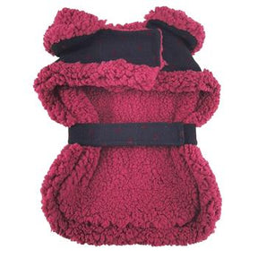 Doggie Design - Sherpa-Lined Dog Harness Coat Black & Burgandy