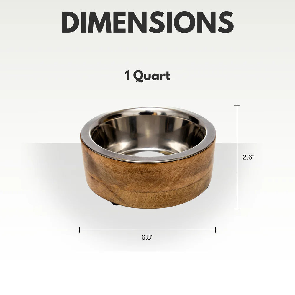 Jojo Modern Pets - Stainless Steel Dog Bowl with Cylindrical Mango Wood Holder