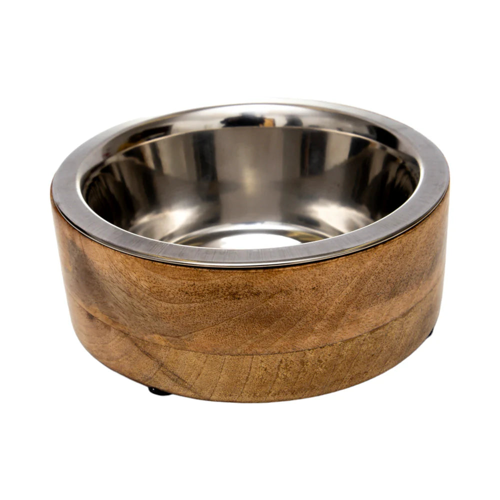 Jojo Modern Pets - Stainless Steel Dog Bowl with Cylindrical Mango Wood Holder