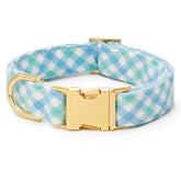 Foggy Dog - Dog Collar Gingham Cornflower Blue Flannel Gold