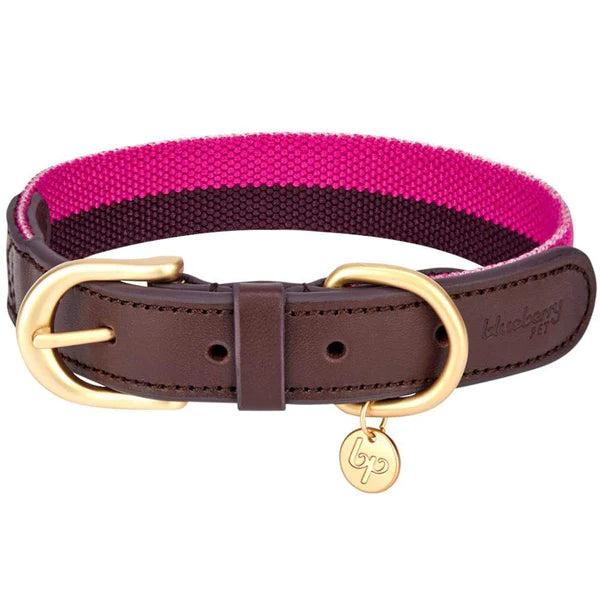 Blueberry Pet - Dog Collar Leather Striped Hot Pink & Purple