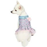 Floral Dog Harness Dress Light Blue