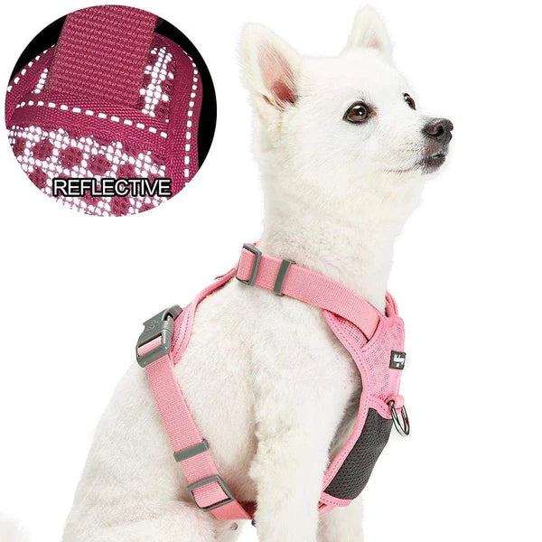 Dog Harness Vest Reflective Mesh Padded No Pull Pink