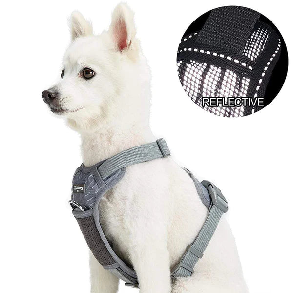 Dog Harness Vest Reflective Mesh Padded No Pull Grey