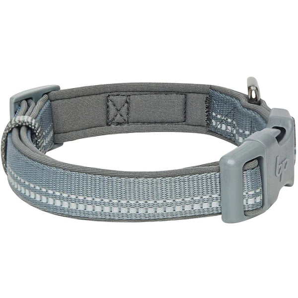 Blueberry Pet - 3M Reflective Neoprene Padded Dog Collar Grey