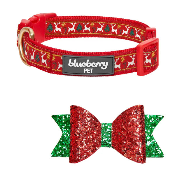 Blueberry - Dog Collar with Bow Tie Decor