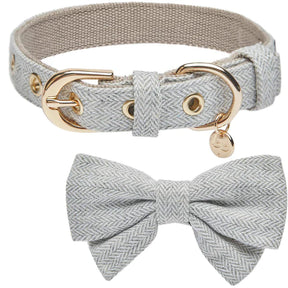 Blueberry Pet - Dog Collar Textured Tweed with Bow Tie Grey