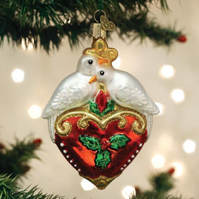 Old World Christmas - Ornament Glass Two Turtle Doves