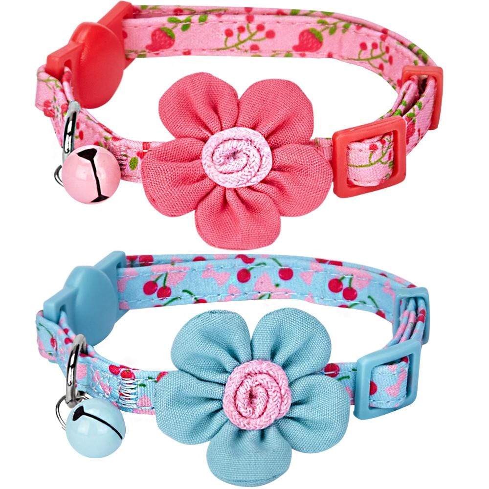 Flower and Bell Cat Collar with Cherry Floral Print - Southern Agriculture