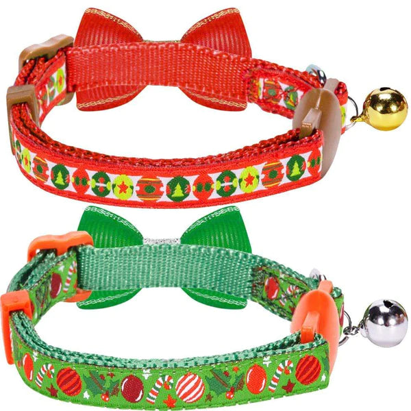 Blueberry Pet - Cat Collar Christmas Design	w/ Bowtie & Bell 2 pack