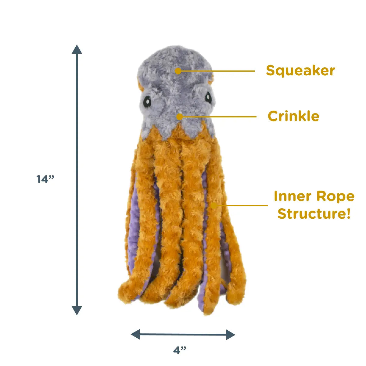 Octopus With Rope Inside Plus Crinkle & Squeaker