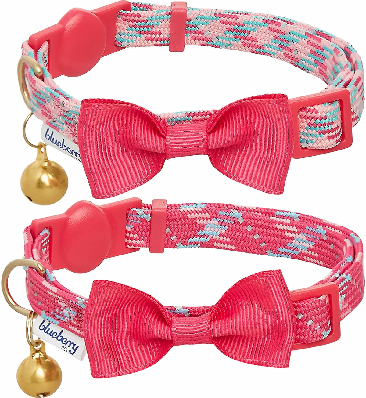 Bell & Bow Tie Reflective Striped Cat Collar w/Pink Hues - Southern Agriculture