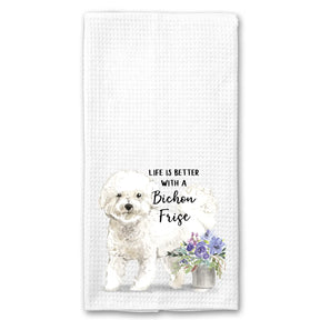 Waffle Kitchen Towel- Life is Better with a Bichon Frise