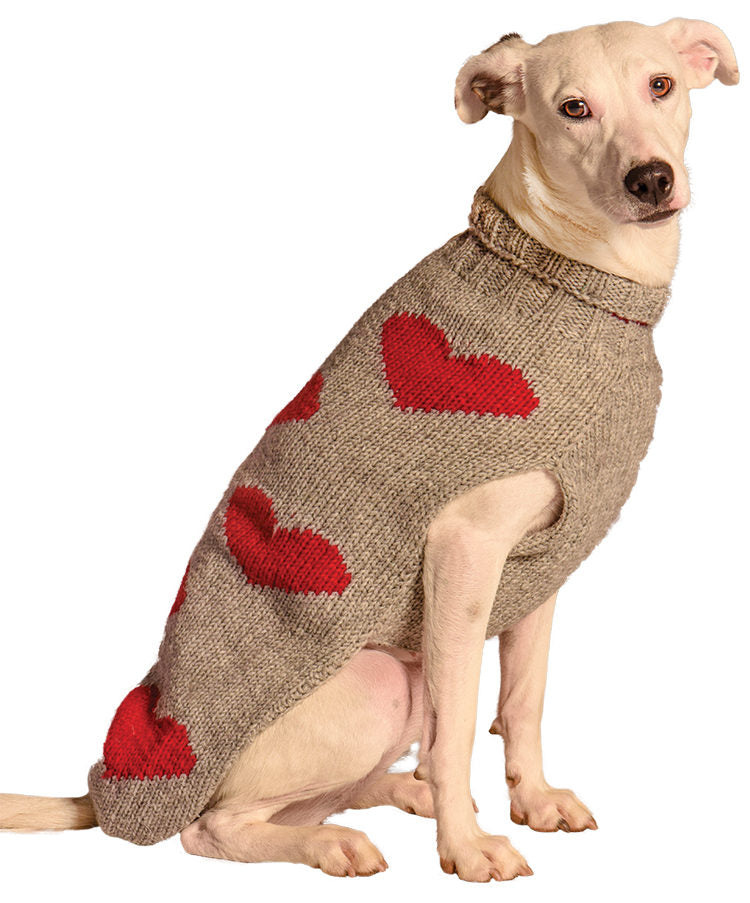 Dog Sweater Grey w Red Hearts
