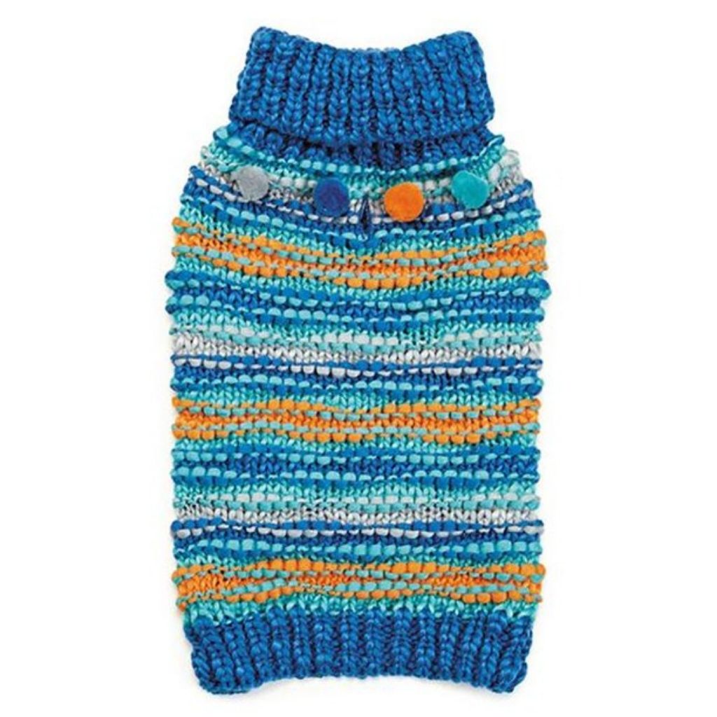 Sweater Chunky Pompom - Stripe Top w/ Blue Collar & Belly