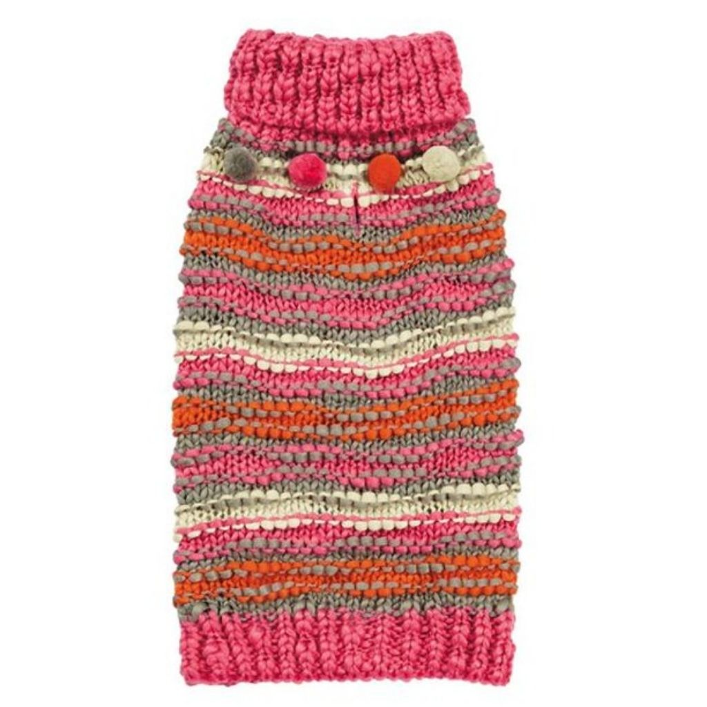 Sweater Chunky Pompom - Stripe Top w/ Pink Collar & Belly