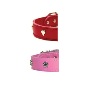 Leather Brothers - Collar Leather Stitched -Studs And Spikes Pink 1"