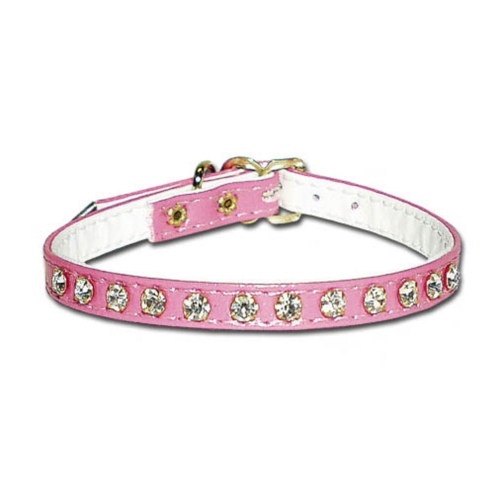 Leather Brothers - Collar Vinyl With Rhinestones PINK